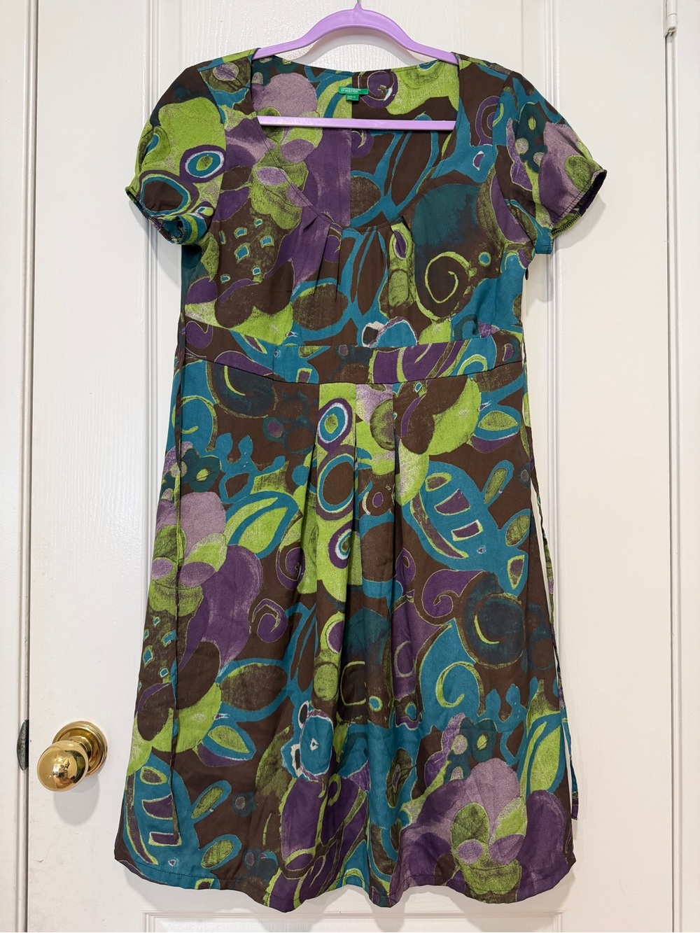 United Colors of Benetton Italy Abstract Floral Print A-Line Mini Dress Size 4/6